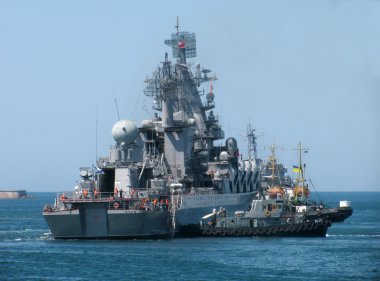 Sevastopol, Ukraine - July 29, 2012 - Guided Missile Cruiser Moskva at Ukrainian Fleet Day and Day of Russian Navy clipart