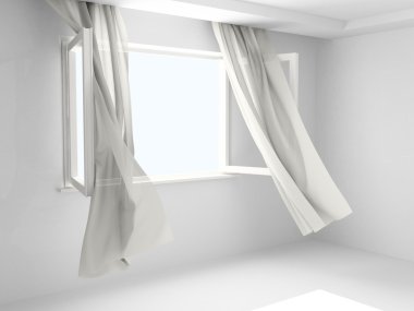 Open window with curtains clipart