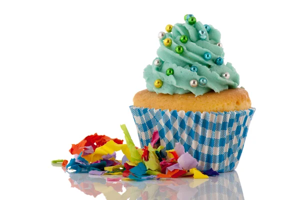 Cupcake in blue and green for birthday — Stock Photo, Image