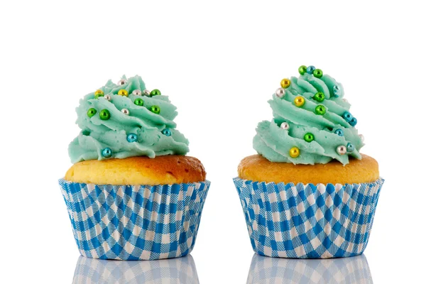 青と緑のカップケーキ — ストック写真