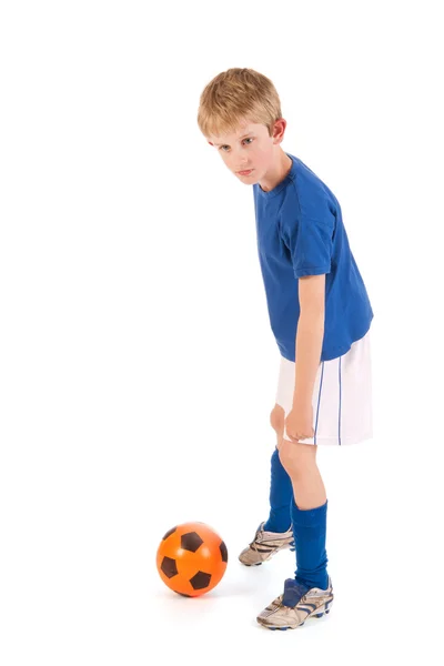 Mały chłopiec jako piłkarz — Zdjęcie stockowe
