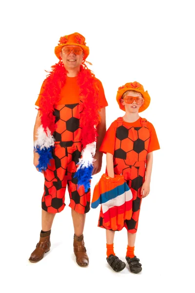 Orangefarbene Fußballfans — Stockfoto
