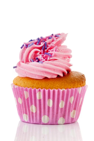 Rosa cupcake med blomma — Stockfoto