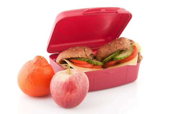 午餐盒与健康面包卷 — 图库照片