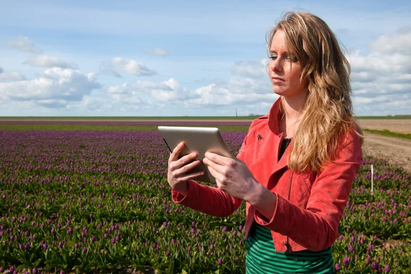 Menina holandesa com tablet PC — Fotografia de Stock