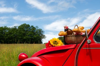 French car with bread and wine clipart