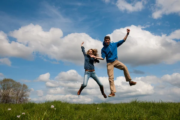 Happy jumping coupe — Stock Photo, Image
