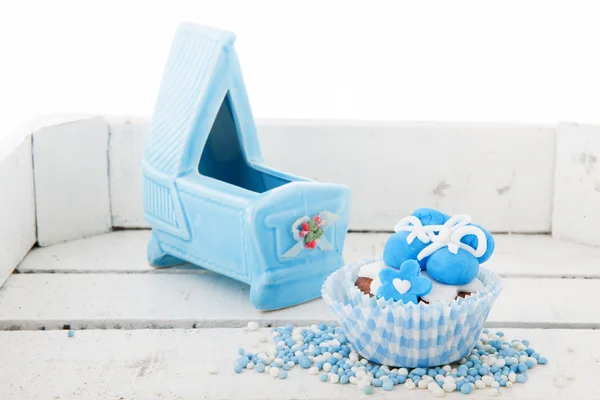 Cupcake for a born baby boy — Stock Photo, Image