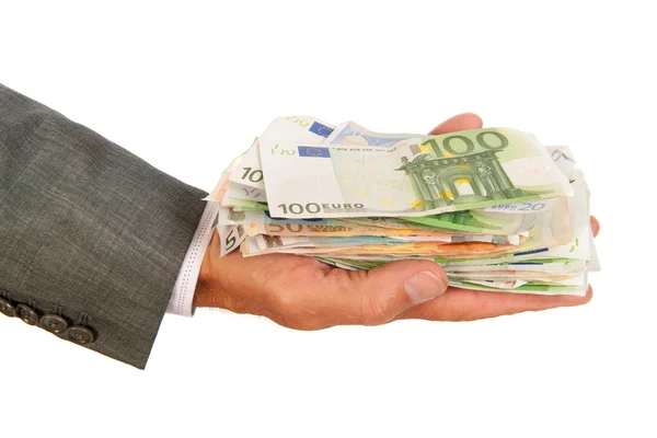 Lots of euro money in hand — Stock Photo, Image