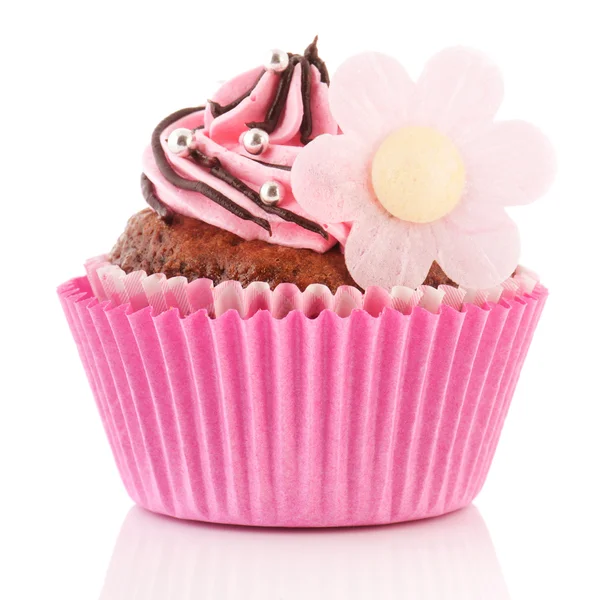 Choklad cupcake med blomma — Stockfoto
