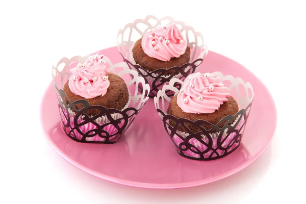 Magdalenas de chocolate con rosa —  Fotos de Stock