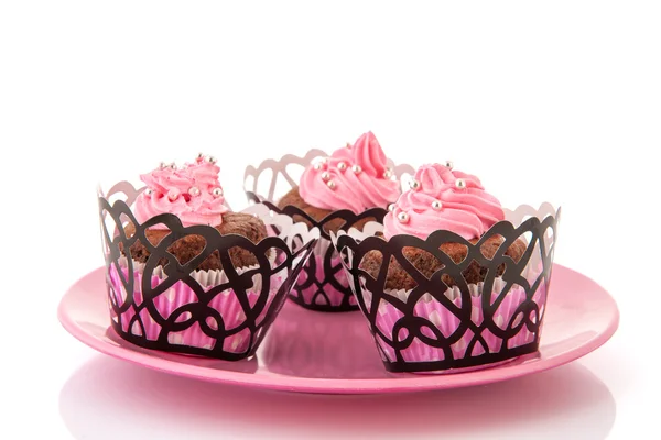 Choklad cupcakes med rosa — Stockfoto