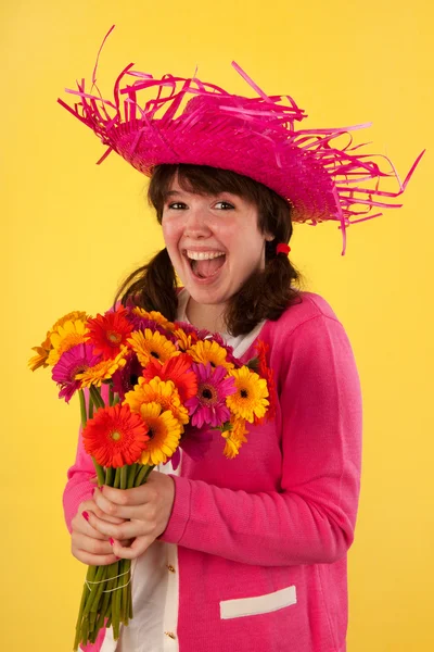 Getting colorful flowers with fun — Stock Photo, Image