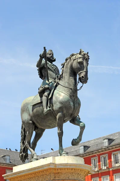 Király Philip Iii Plaza Major, a madridi szobra — Stock Fotó