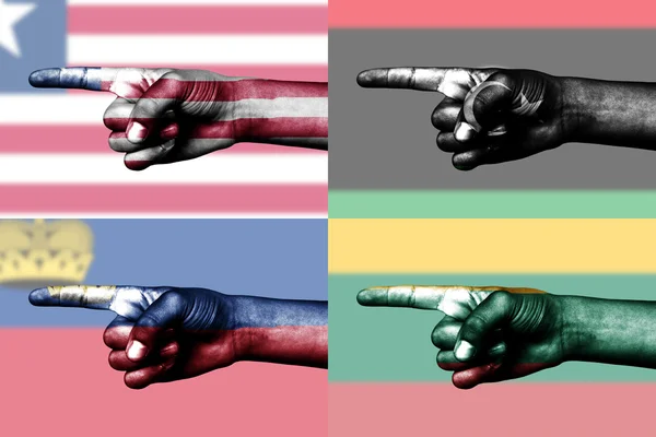 Set of pointing finger in national flags — Stock Photo, Image