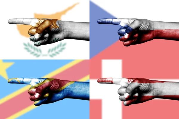 Zestaw wskazujący palec w flagi narodowe — Zdjęcie stockowe
