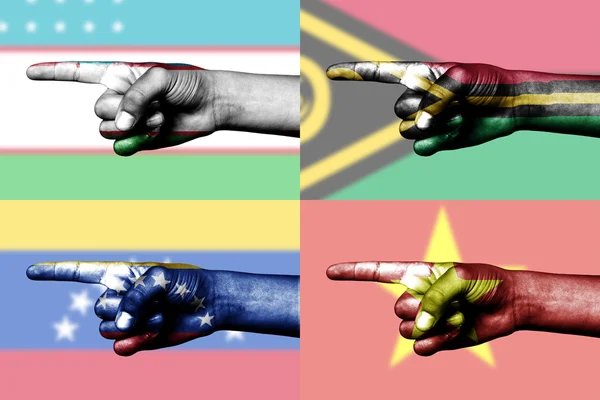Набор указательных пальцев в национальных флагах — стоковое фото