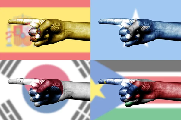 Набор указательных пальцев в национальных флагах — стоковое фото