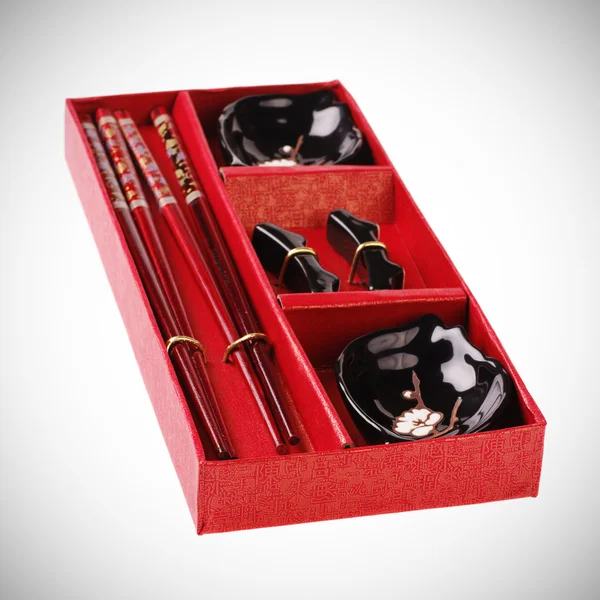 Schachtel mit luxuriösen japanischen Utensilien — Stockfoto