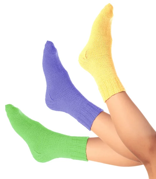 Woman legs in woollen socks — Stock Photo, Image