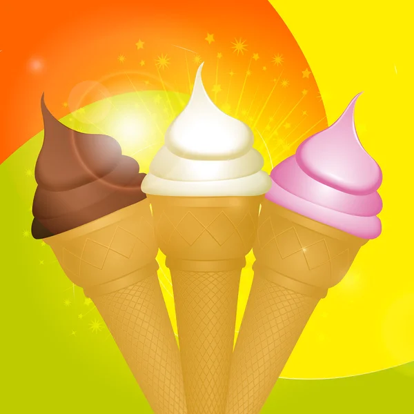 Ice cream cones on swirl background — Stock Vector