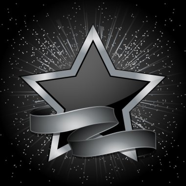 Black and silver star and banner background clipart