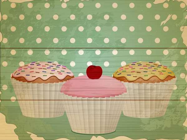 Cupcakes retro en madera — Archivo Imágenes Vectoriales
