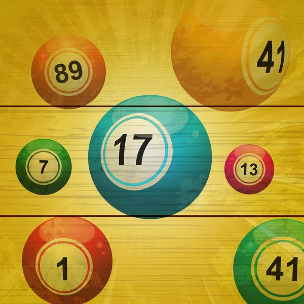 Bingo labdákat a retro fa háttér — Stock Vector