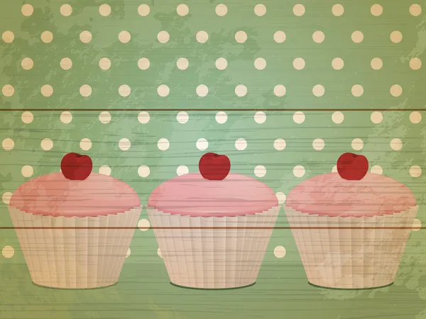 Cupcakes retro em madeira —  Vetores de Stock