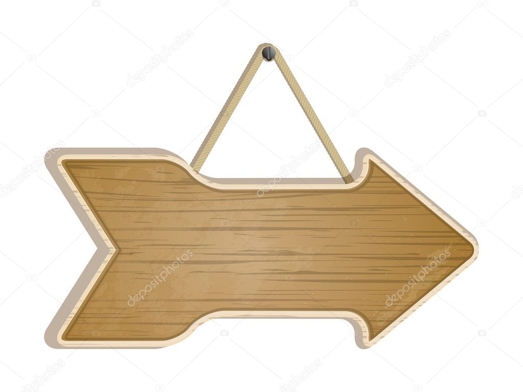 Wooden arrow sign on white