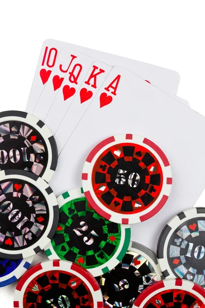 Cartes à jouer et jetons de poker — Photo