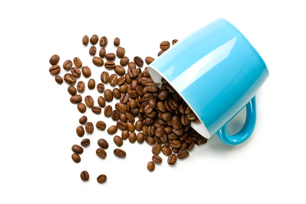 Renkli kupa kahve çekirdekleri ile — Stok fotoğraf