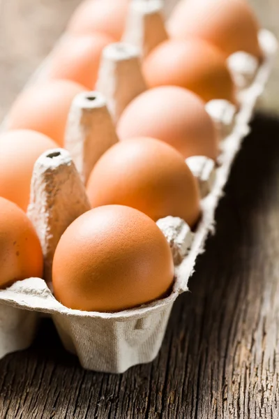 Uova marroni in scatola di uova — Foto Stock
