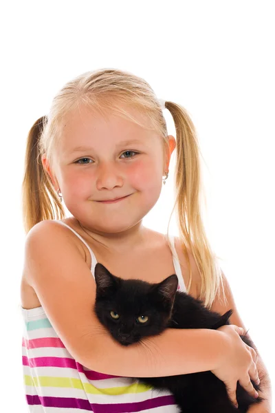 小猫的小女孩 — 图库照片