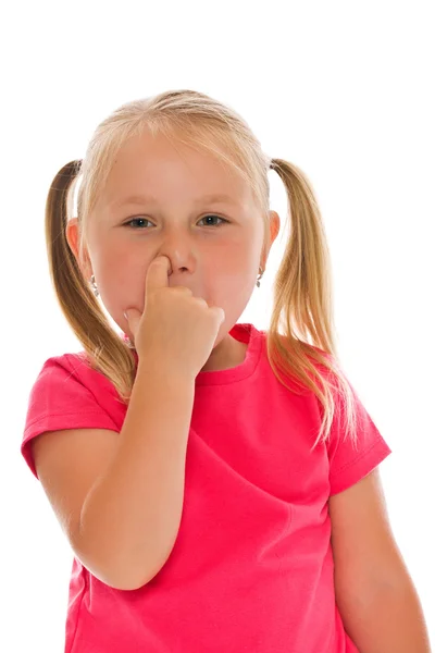 Menina colhendo o nariz — Fotografia de Stock