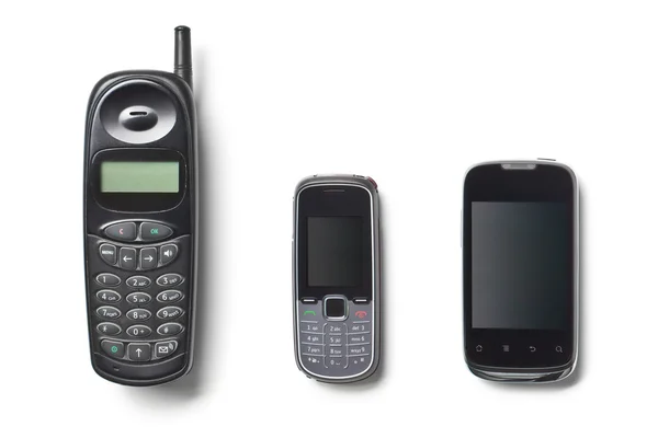 Set of three generation cellphones — Stock Photo, Image