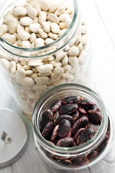 Red and whiet beans in a jar — Stock Photo, Image