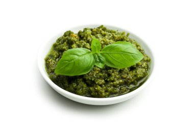 Basil pesto in ceramic bowl clipart