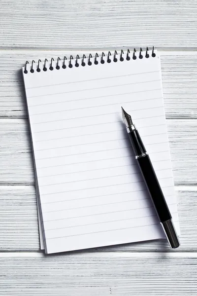 Caderno espiral com caneta-tinteiro — Fotografia de Stock