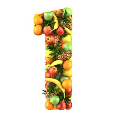 Number one made from 3d fruits. clipart