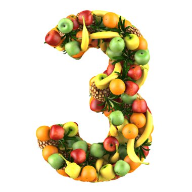 Number three made from 3d fruits. clipart