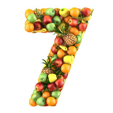 Number seven made from 3d fruits. clipart