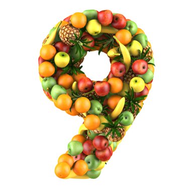 Number nine made from 3d fruits clipart