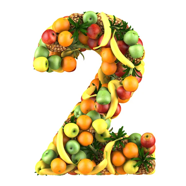 Número dois feitos de frutas 3d . — Fotografia de Stock