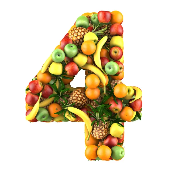 Αριθμός τέσσερα από 3d φρούτα. — Φωτογραφία Αρχείου