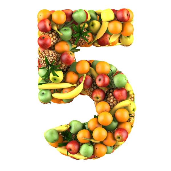 Número cinco hecho de frutas 3d — Foto de Stock