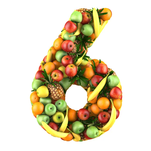 Número seis hecho de frutas 3d . — Foto de Stock