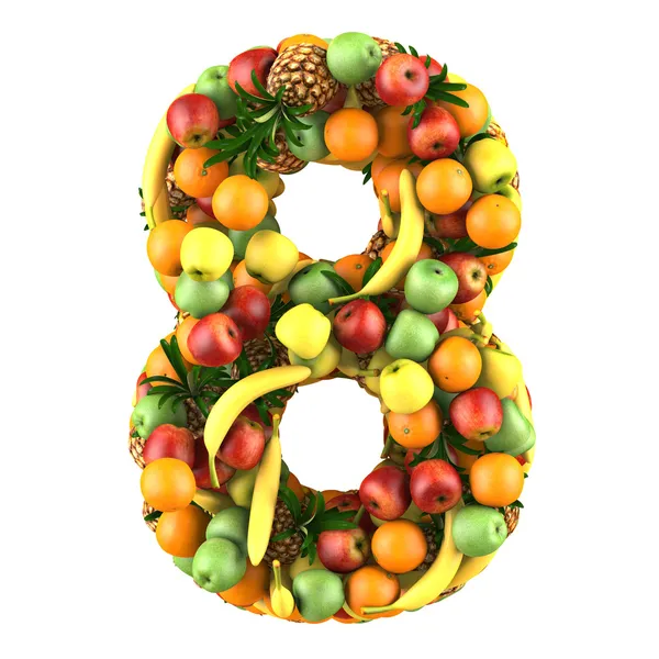 Nummer acht gemaakt van 3d vruchten. — Stockfoto