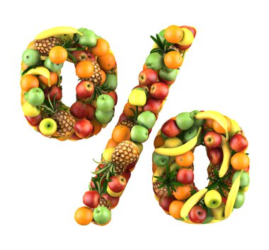 Percentage symbol made from 3d fruits. clipart