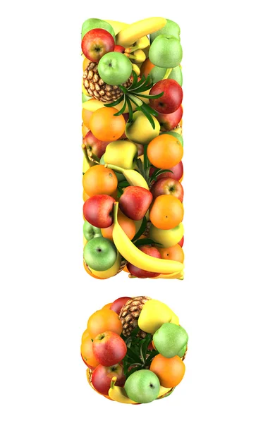 Vykřičník vyrobené z 3d ovoce. — Stock fotografie